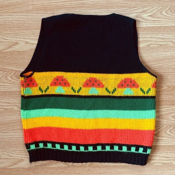 Amazingly Groovy 70s Vintage Mushroom Sweater Vest Small Retro Boho look - Picture 2 of 4